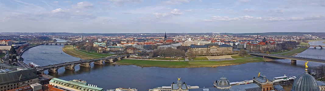 панорама, Дрезден, Елба, Фрауенкирхе, Фрауенкирхе Дрезден, исторически, мостове