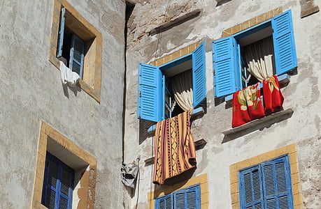 morocco, essaouira, building, architecture, africa, windows, laundry