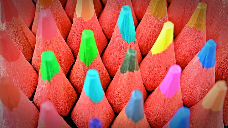 crayons de couleur, stylos, Couleur, coloré, peinture, crayons de couleur, chevilles en bois