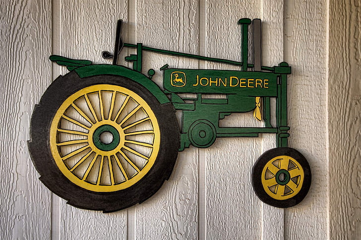traktor, husflid, John deere-traktor, tunet kunst, schnitzbild, tre