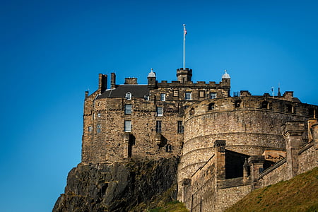 Edinburgh, slott, Edinburgh castle, Skottland, skotska slott, blå himmel, fort