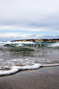plaža, valovi, pjena, lukobrana, more, oceana, vode