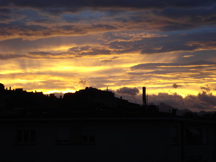 obloha, Dawn, východ slunce, mraky, barevné, světlo, Lausanne