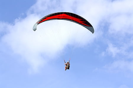 paragliding, skydiving, parachute, glide, fly, blue, pilot