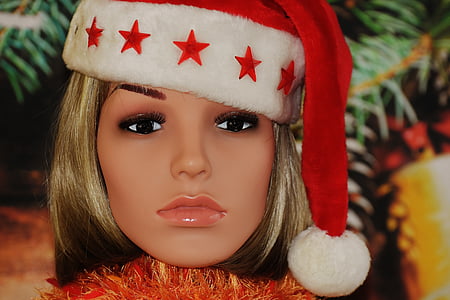 kvinna, Söt, jul, Santa hatt, ansikte, unga, skytte