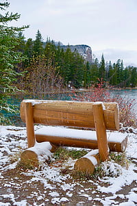 Sitz, Schnee, aus Holz, im freien, Winter, Sitzbank, Park