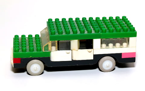 Mobil, konstruktor, anak-anak, mainan, warna hijau