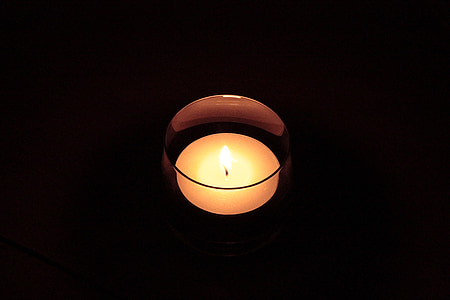 tealight, candle, flame, wax candle, glass, atmosphere