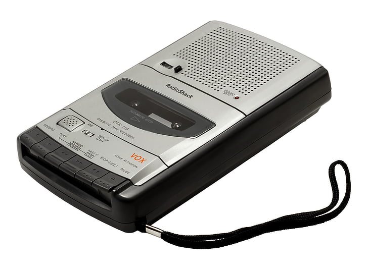 recorder, cassette, built-in microphone, radioshack, handheld recorder, work, registration