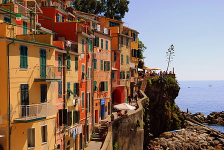 Domy, Cinque terre, Vernazza, Liguria, wody, morze, krajobraz