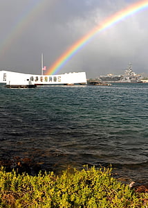 Rainbow, Honolulu, Pomnik, USS arizona, Oahu, Waikiki, krajobraz