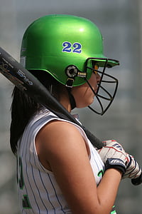 softball, player, female, game, bat, helmet, athlete
