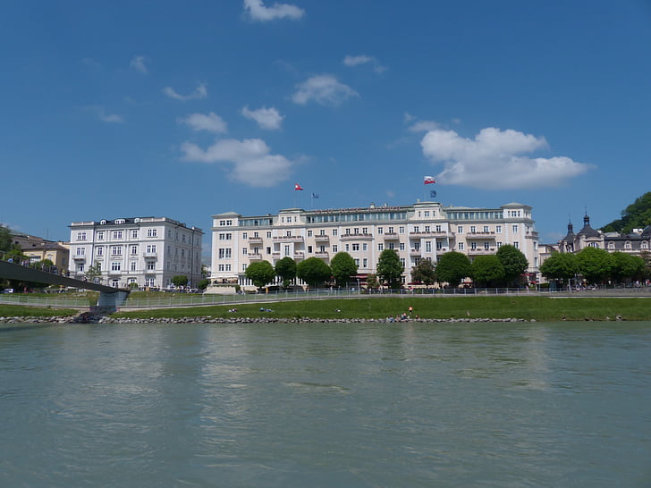 Viešbutis sacher, Viešbutis, pastatas, Zalcburgas, Salzach, Hôtel d ' autriche, Viešbutis Austrijos kiemas
