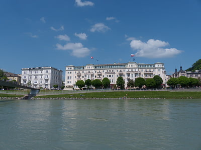 el Hotel sacher, Hotel, edificio, Salzburg, Salzach, Hôtel d ' autriche, Hotel austríaco yarda