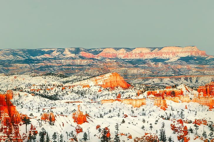 Bryce canyon, nationalparken, Utah, landskap, natursköna, vinter, snö