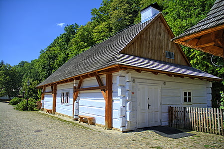 Sanok, Muzeul în aer liber, Cabană rurală, bile de lemn, Acoperisul, Polonia, vechi