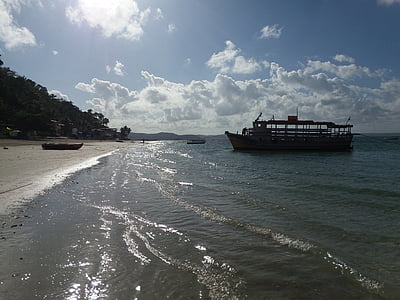 海滩, mar, 小船, 溶胶, 巴西, 岛屿, 旅行