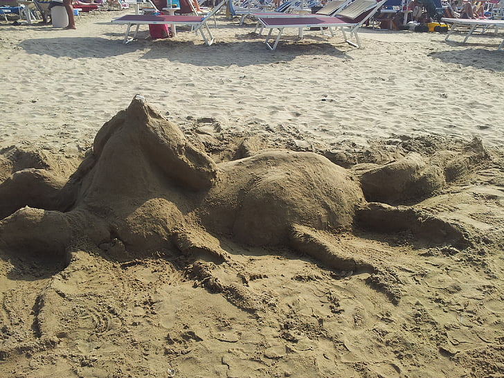 beeldhouwkunst, zand, paard, strand, zand sculpturen, zee, kustlijn