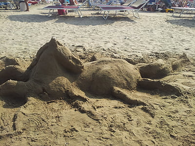 skulptur, sand, hest, Beach, sandskulpturer, havet, kystlinje