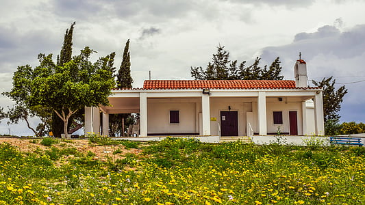 Iglesia, primavera, paisaje, arquitectura, religión, ortodoxa, Chipre