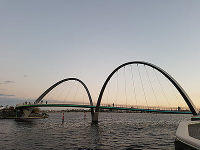 Perth, Bridge, solnedgång, Australien, västra, resor, staden