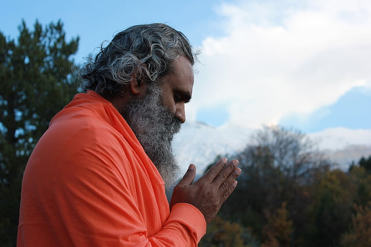 Namaste, indiano, Master, montagna, meditazione, preghiera, gratitudine