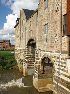 Aarschot, portail, mur, fortification, bâtiment, pont, rivière