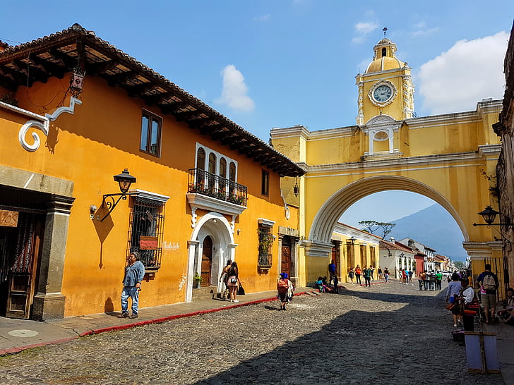 kollane, arhitektuur, hoone, vana, Guatemala, Antigua, Ameerikas