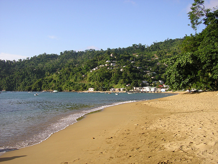 Tobago, país, areia, praia, montanha, Baía, cênica