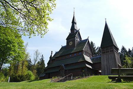stave church, goslar-hahnenklee, old, historic preservation, historically, beautiful, building