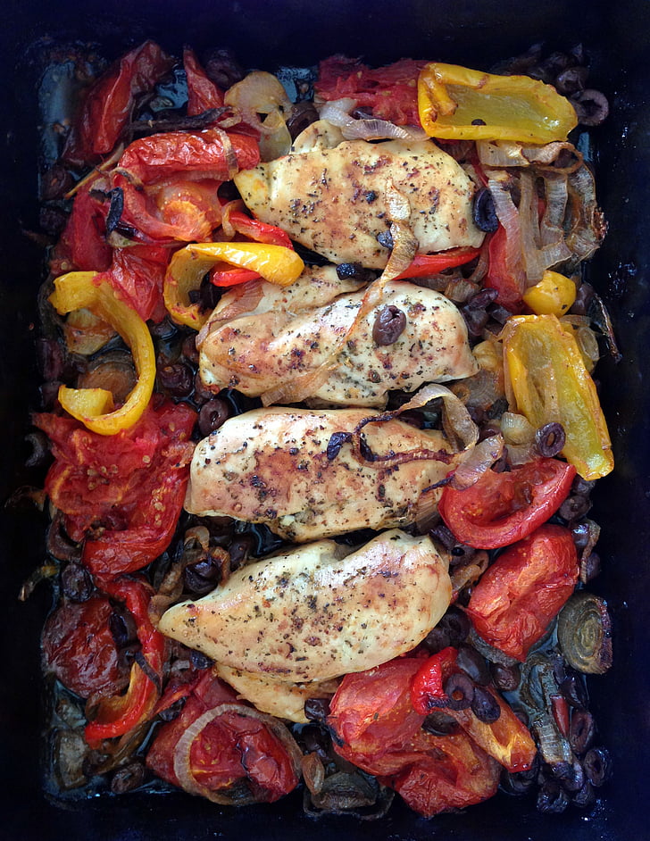chicken, oven, peppers, food, poultry, cooking, roast