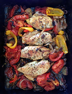 курица, печь, перец, питание, птицы, приготовление пищи, жаркое