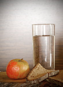Apple, pão, água, seca, comer, comida, Karg