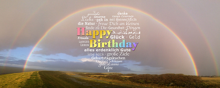 dzimšanas diena, varavīksne, sveiciens, daudz laimes dzimšanas dienā, veiksmi, laimīgs, sirds