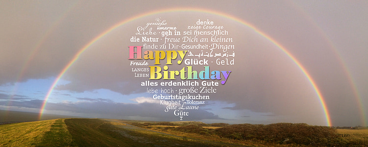 compleanno, arcobaleno, saluto, Buon Compleanno, fortuna, felice, cuore