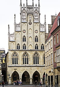 Ayuntamiento de la ciudad, Münster, Westfalen, Gable, dos joyas, principal mercado, Stadtmitte