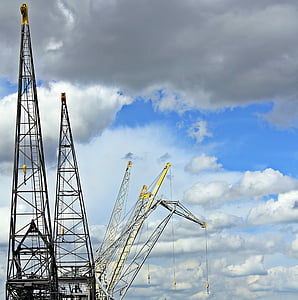 harbour cranes, sky, clouds, blue sky, industry, port, cranes