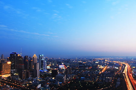 Metropolitana, ciudad de Taichung, al atardecer, paisaje urbano, ciudad, rascacielos, arquitectura