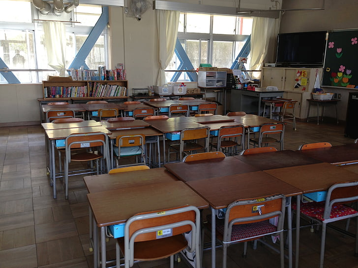 日本, 教室, 学校, 教育, テーブル, 屋内で, 椅子