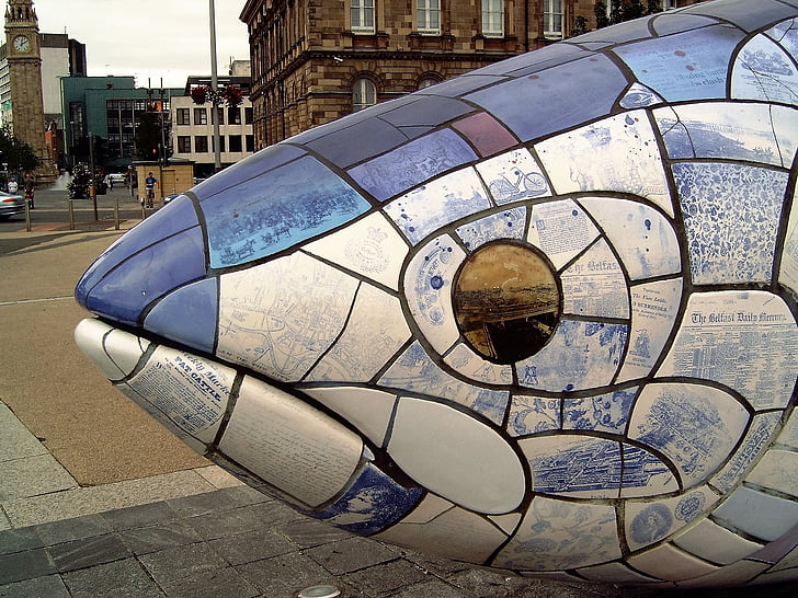 obra de arte, pescado, ojo, mosaico de, Irlanda, Belfast
