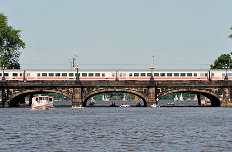 Hamburg, sentrum, tog, jernbane, Bridge, Alster, hansabyen