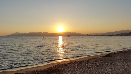 plaža, zalazak sunca, Cannes