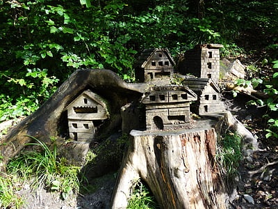 tronc d’arbre, vacances, Treehouse, art, sculpture sur, sculpté, Cottage