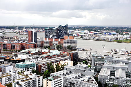 Landungsbrücken, Hamburg, Michel, pristanišča, mesto, pogled, arhitektura