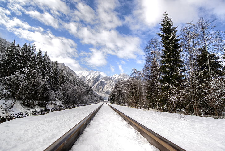 austria, neukirchen, rails, tracks, river, hills, mountains