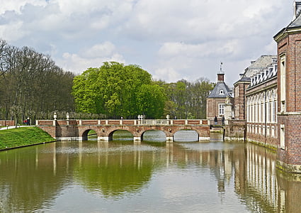 moated castle, north churches, moat, bridge, access, corner tower, spring