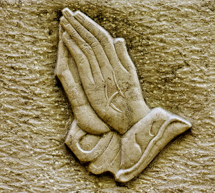 mains priant, religieux, granit, plaque, ornement, structure, Pierre