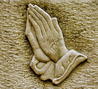 bedjande händer, religiösa, granit, plattan, prydnad, struktur, sten