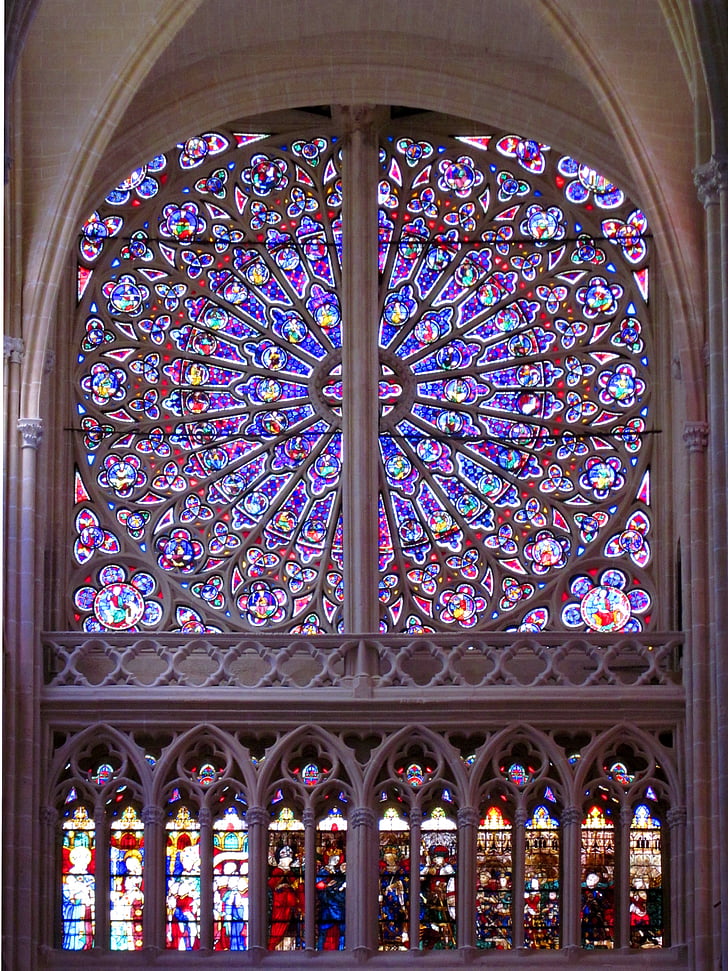 rozeta, Katedrála St gatien, Gotická, barevné sklo, Prohlídky, Indre-et-loire, Francie