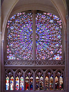 jendela mawar, Katedral St gatien, Gothic, kaca patri, Wisata, Indre-et-loire, Prancis